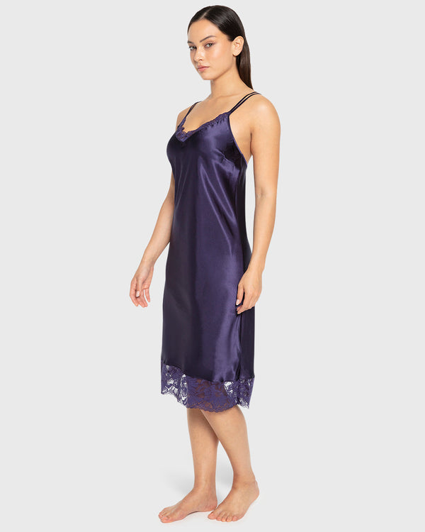 Slip Mid Length Satin W Lavish Lc And Strappy Celestial Sky / M