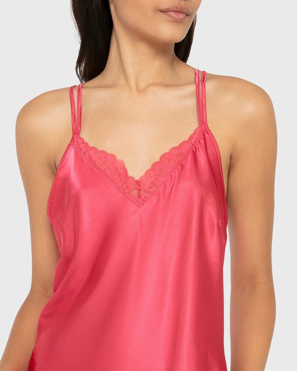 Slip Mid Length Satin W Lavish Lc And Strappy Bk Party Punch / M