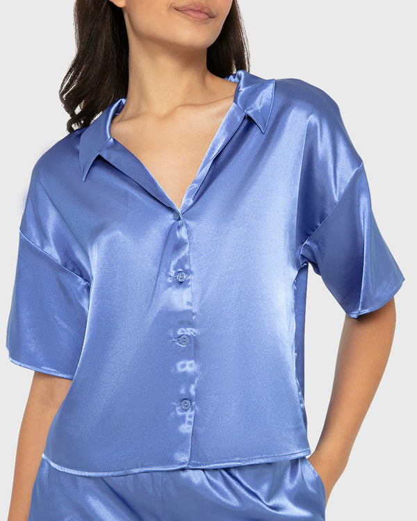 Sleep Satin Top/Short Set Wedgewood / M