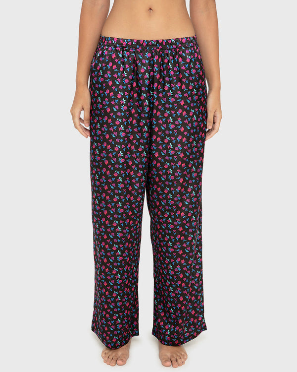 Sleep Satin Top/Short Set - Printed Body Breezy Mid Floral Black/Red / M