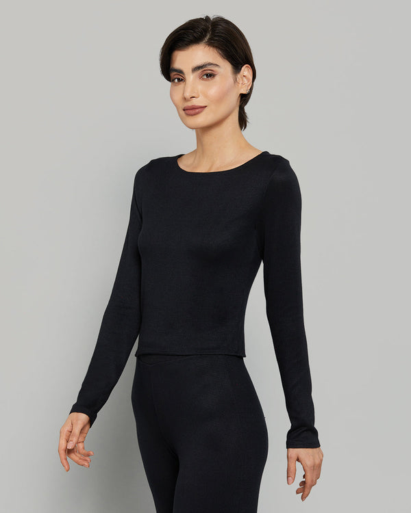 LA SENZA LONG SLEEVE JERSEY WIDE SCOOP NECK CASUAL LOUNGE TOP 03YZ / S