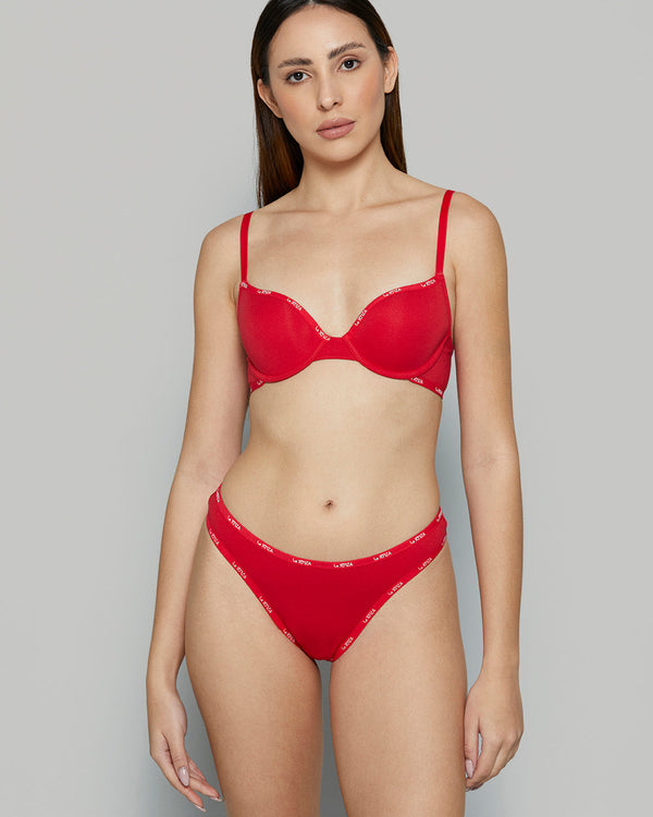 ESSENTIALS SCOOP THONG COTTON - SKINNY LOGO COSMO RED / S