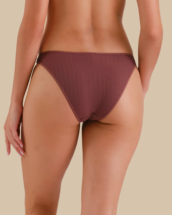 ESSENTIALS BIKINI SEMI SHEER RIB DUSTY CEDAR / S