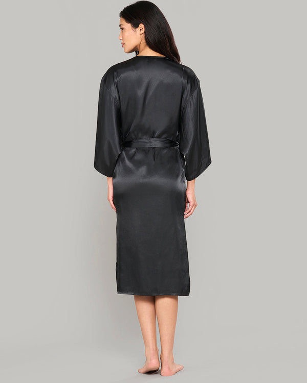 BLACK SATIN ROBE WITH PARISIAN LACE NECKLINE – LA SENZA BLACK / S/M