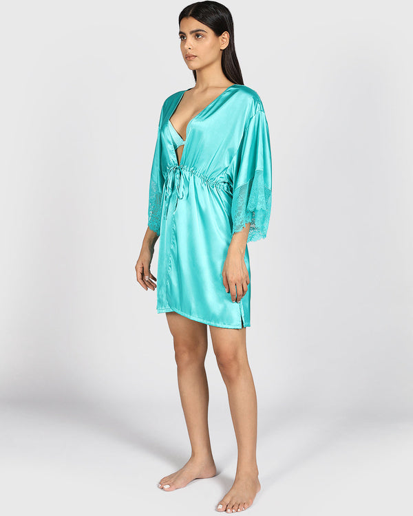 La Senza Sexy Sleep Satin Robe BEACH TEAL / S/M