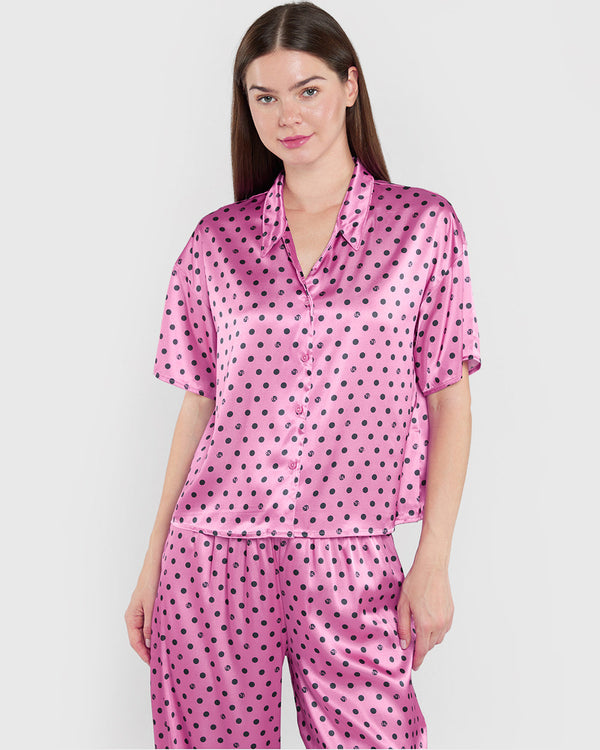 La Senza Sleep Unlined Printed Satin Button Down Top