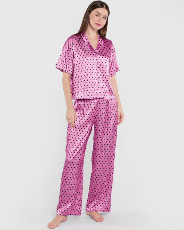 La Senza Sleep Unlined Printed Satin Button Down Top