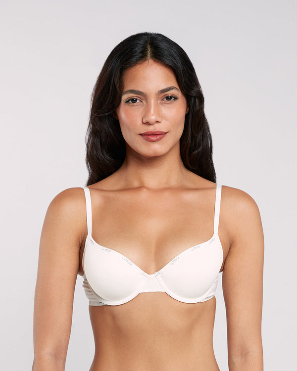 La Senza Lightly Lined Demi Logo Bra Ivory / 34B