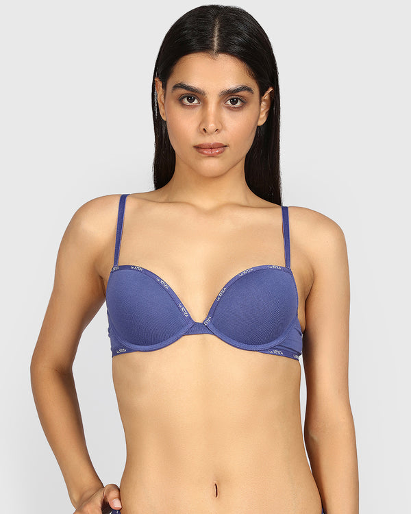 La Senza Remix Pushup Cotton Plunge Bra DUSK BLUE / 32C