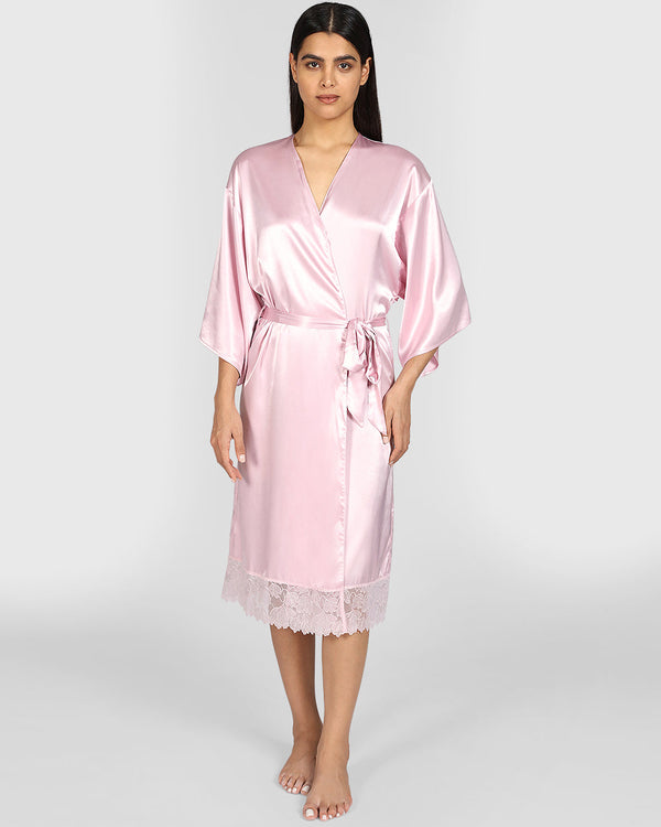 La Senza Sexy Sleep Satin Robe Lingerie ICED LILAC / S/M