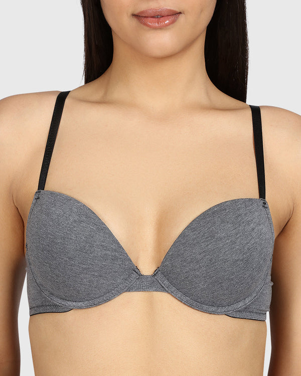 La Senza Remix Plunge Pushup Heather Bra TUXEDO HTR / 34B