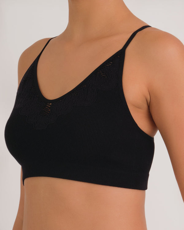 Boho Rib Non Padded Crop BLACK / MED