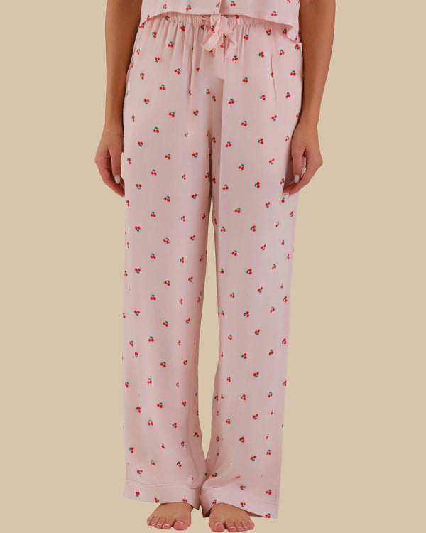 WOMEN'S SHORT SLEEVE PAJAMA SET PINK CHERRY PRINT-LSI / S