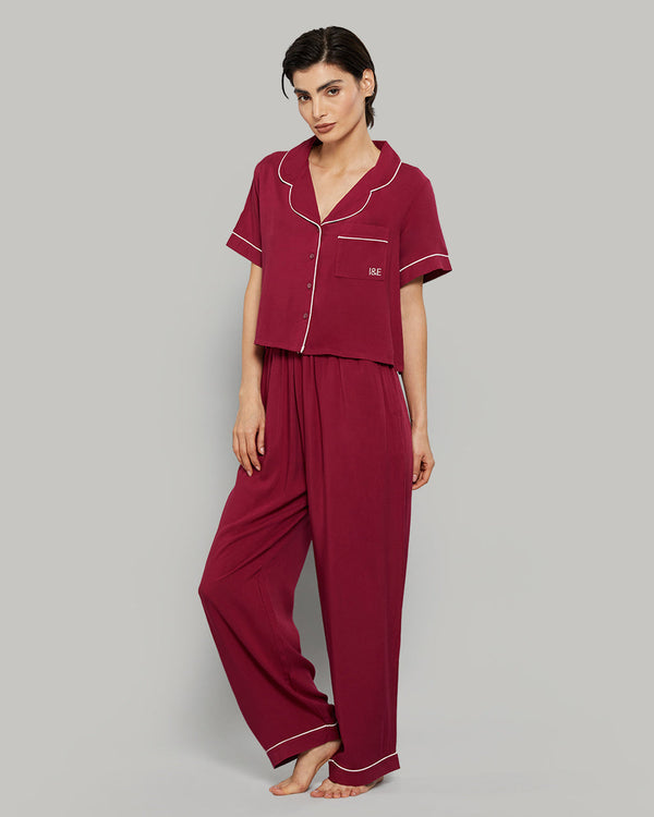 WOMEN'S SHORT SLEEVE PAJAMA SET Burgandy / S