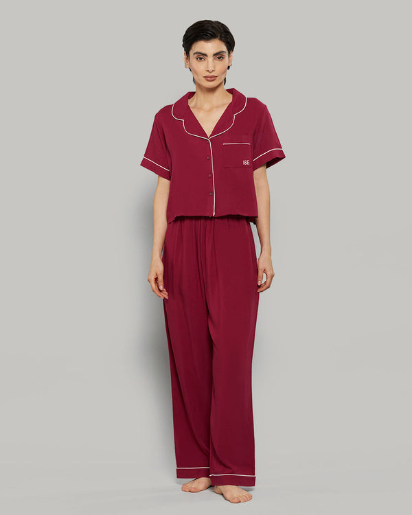 WOMEN'S SHORT SLEEVE PAJAMA SET Burgandy / S