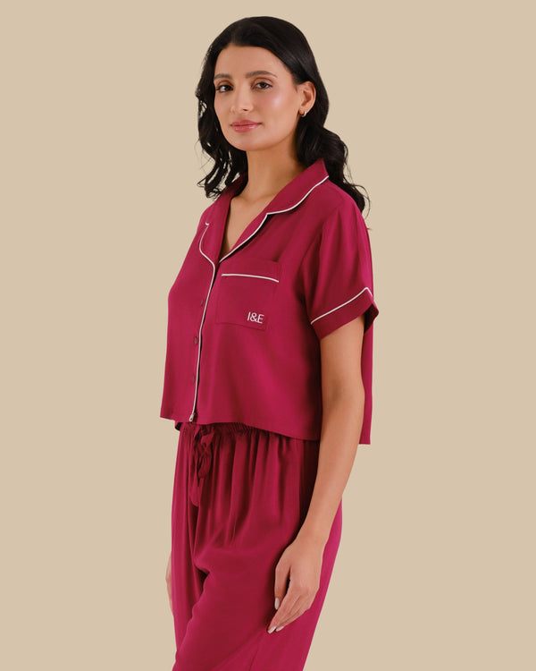 WOMEN'S SHORT SLEEVE PAJAMA SET RED-LSI / S
