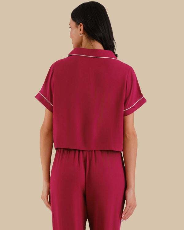 WOMEN'S SHORT SLEEVE PAJAMA SET RED-LSI / S