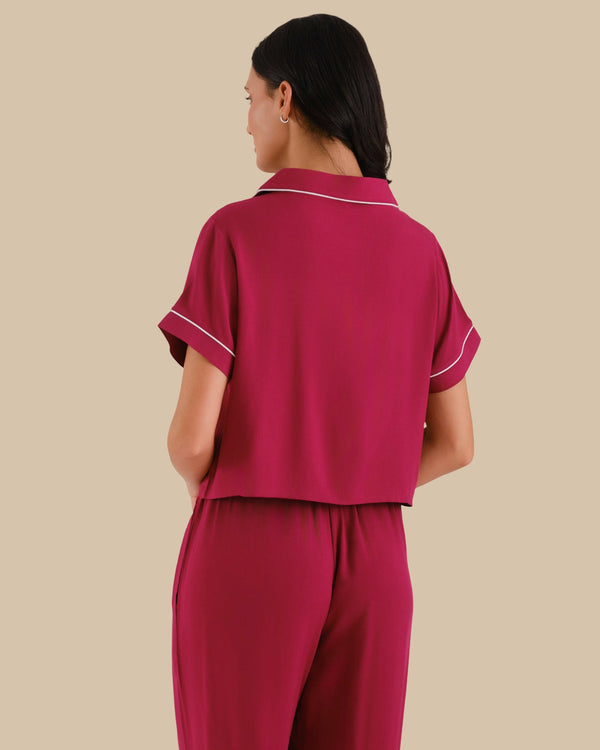WOMEN'S SHORT SLEEVE PAJAMA SET RED-LSI / S