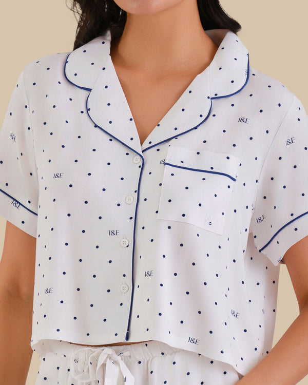 WOMEN'S SHORT SLEEVE PAJAMA SET POLKA DOT - WHITE-LSI / S