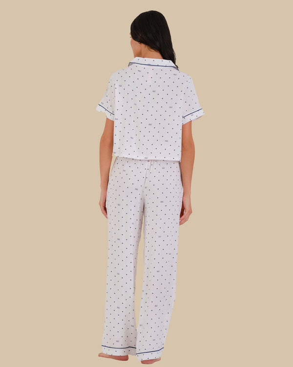 WOMEN'S SHORT SLEEVE PAJAMA SET POLKA DOT - WHITE-LSI / S