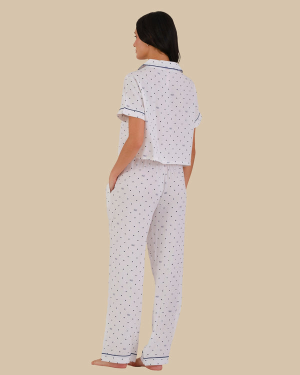WOMEN'S SHORT SLEEVE PAJAMA SET POLKA DOT - WHITE-LSI / S