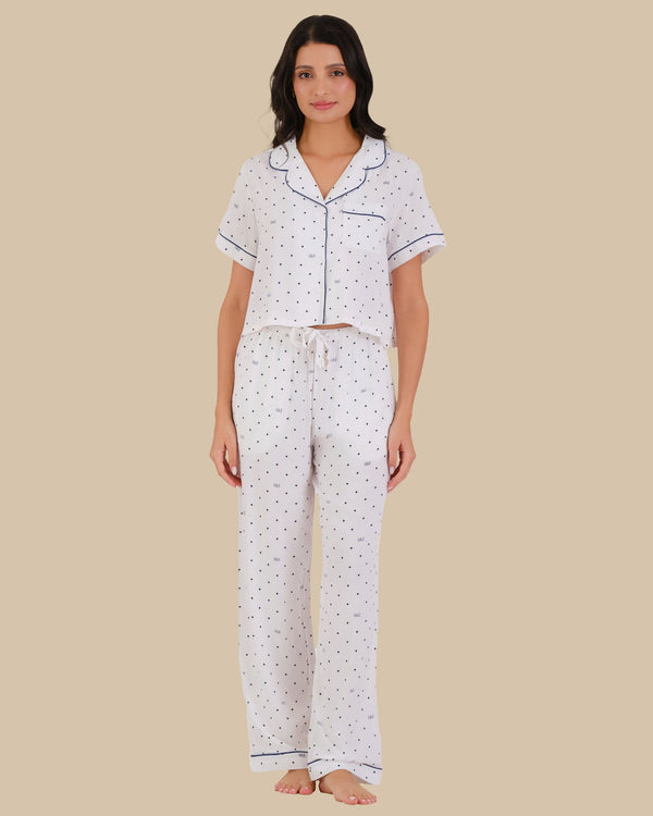 WOMEN'S SHORT SLEEVE PAJAMA SET POLKA DOT - WHITE-LSI / S