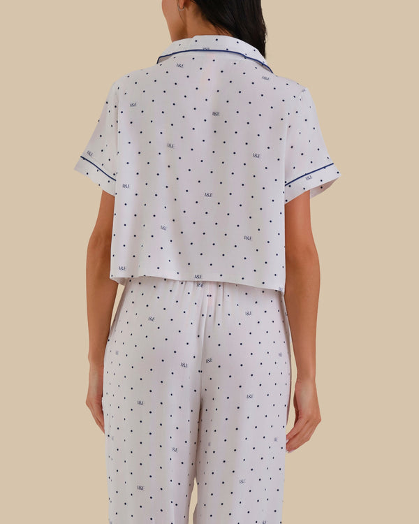 WOMEN'S SHORT SLEEVE PAJAMA SET POLKA DOT - WHITE-LSI / S