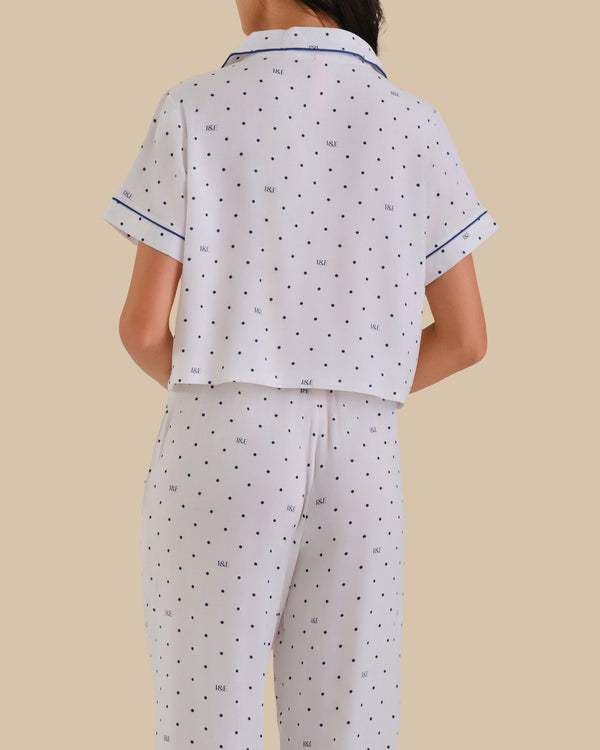 WOMEN'S SHORT SLEEVE PAJAMA SET POLKA DOT - WHITE-LSI / S