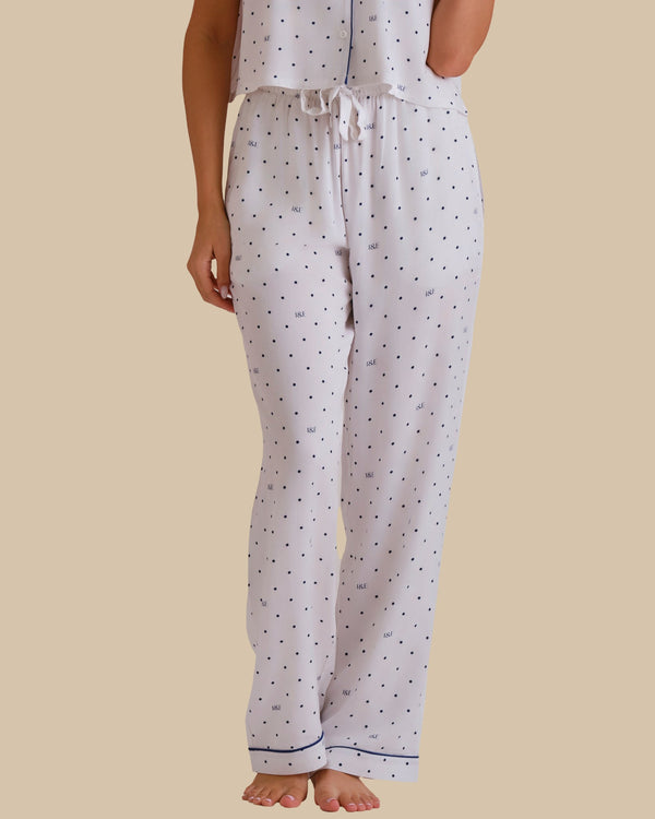 WOMEN'S SHORT SLEEVE PAJAMA SET POLKA DOT - WHITE-LSI / S