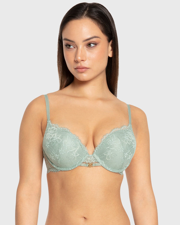Isla & Evie Iceberg Green Double Push Up Plunge Bra