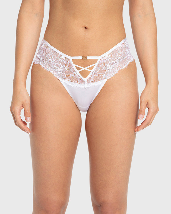 Isla & Evie Bright White Lace Thong