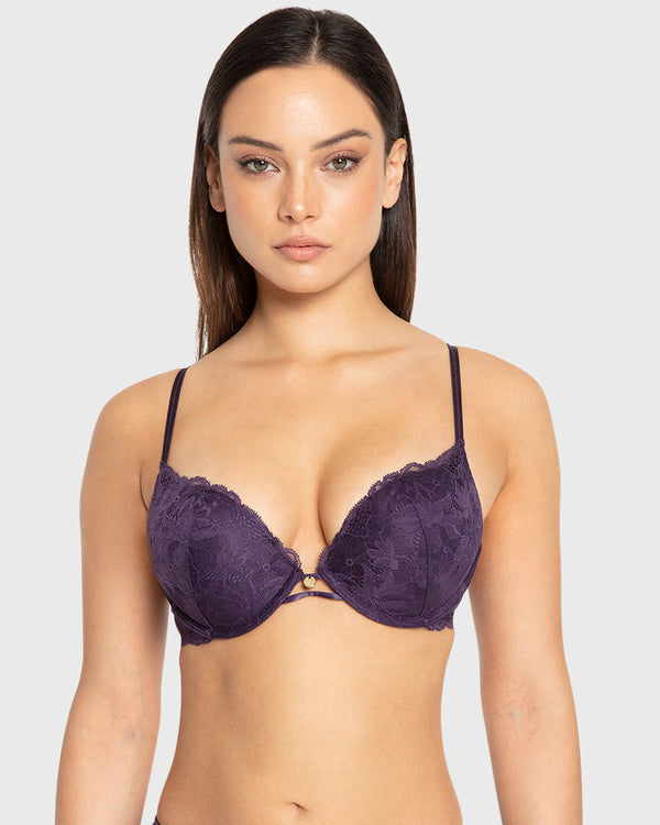 Isla & Evie Purple Velvet Double Push-Up Plunge Bra