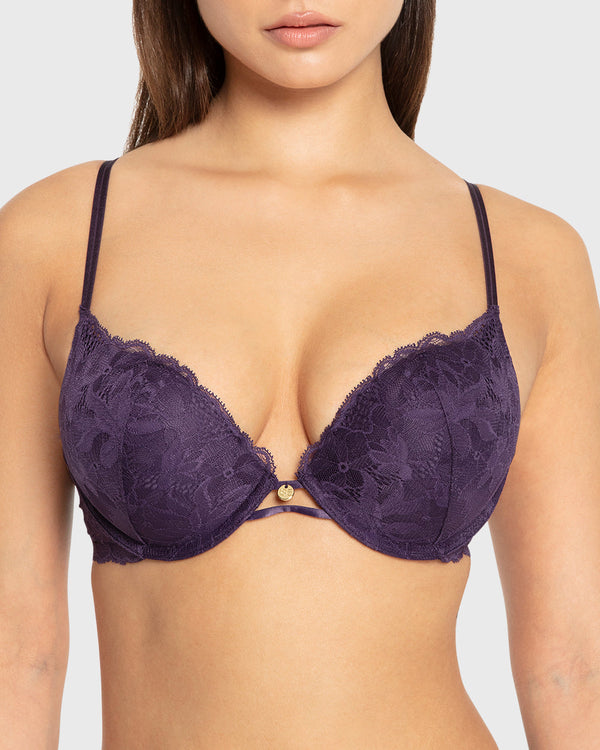 Isla & Evie Purple Velvet Double Push-Up Plunge Bra