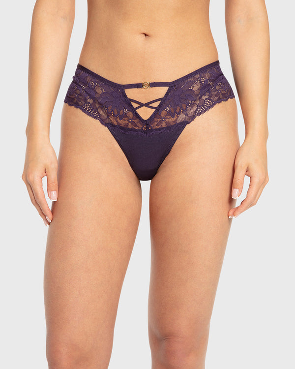 Isla & Evie Purple Velvet Lace Thong