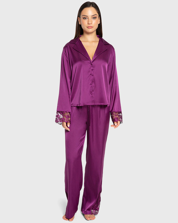 Isla & Evie Purple Potion Satin Pajama Set