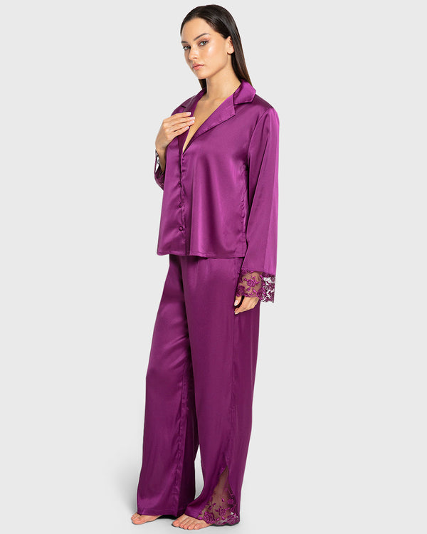 Isla & Evie Purple Potion Satin Pajama Set