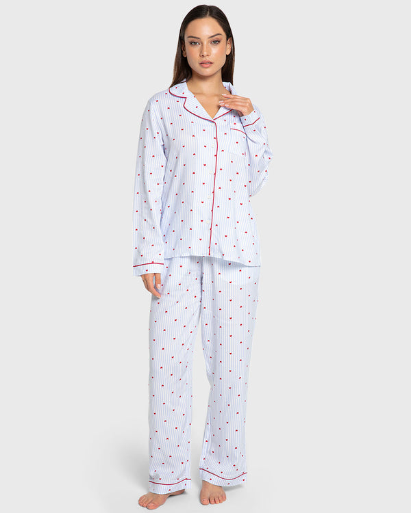 Isla & Evie Blue Heart Print Viscose Pajama Set