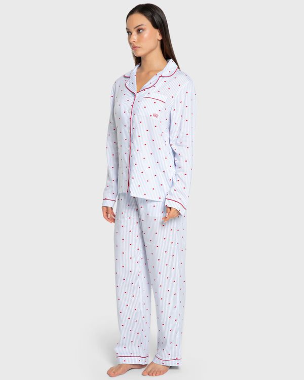 Isla & Evie Blue Heart Print Viscose Pajama Set