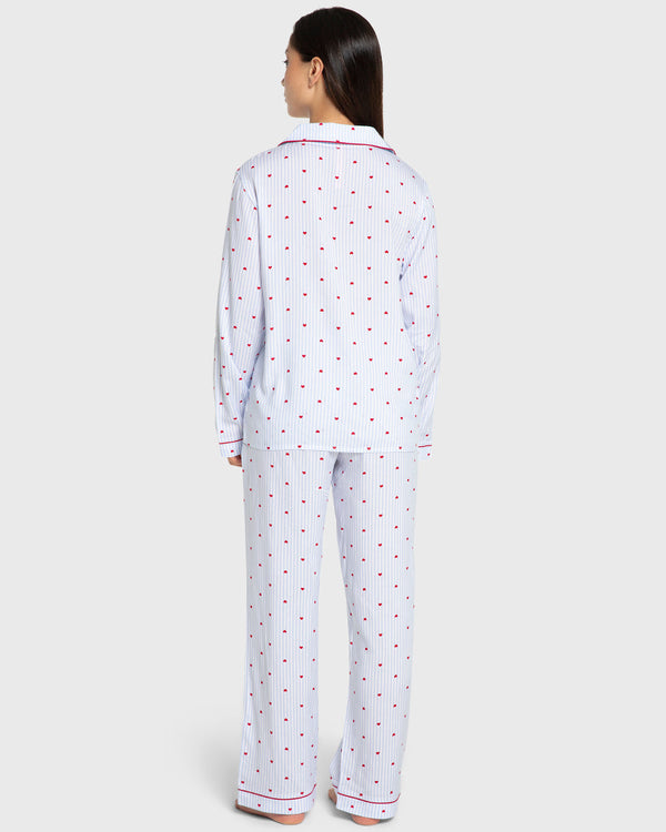 Isla & Evie Blue Heart Print Viscose Pajama Set