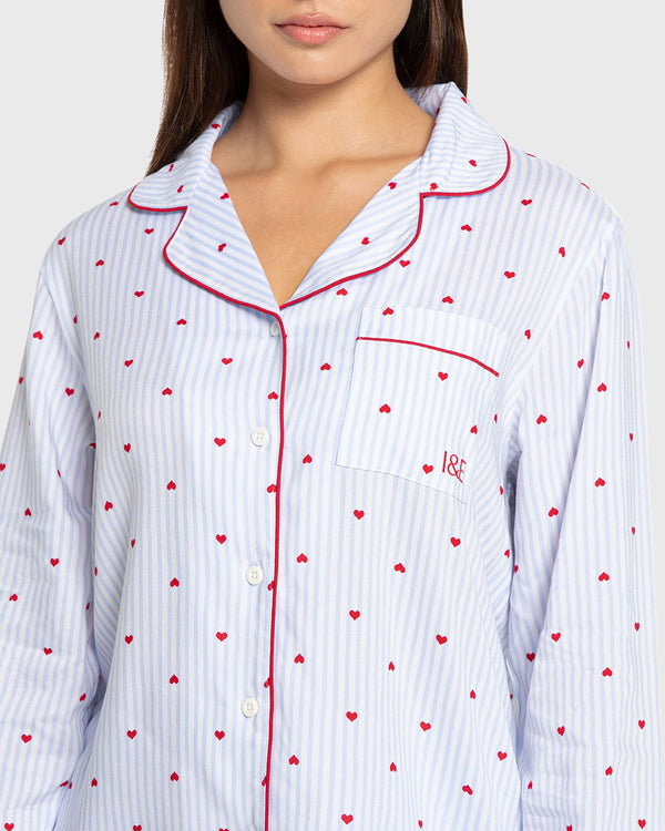 Isla & Evie Blue Heart Print Viscose Pajama Set