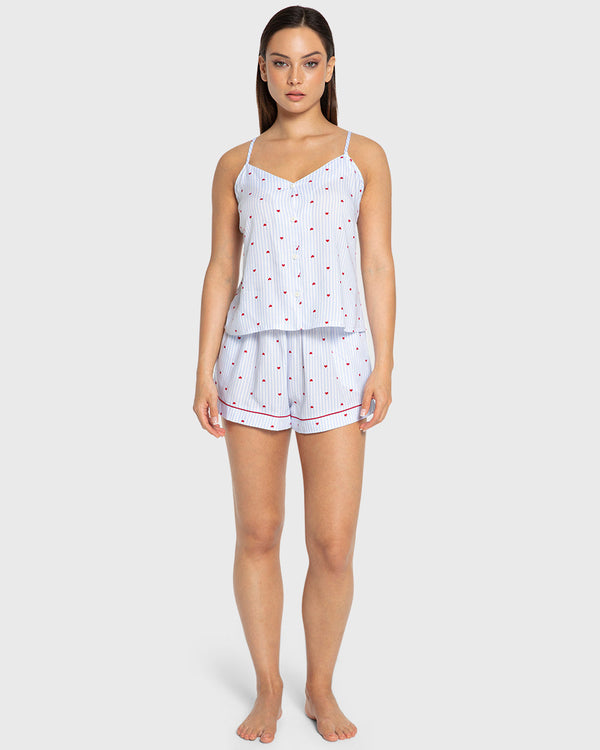 Isla & Evie Blue Heart Print Viscose Cami Pajama Set
