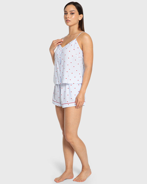 Isla & Evie Blue Heart Print Viscose Cami Pajama Set