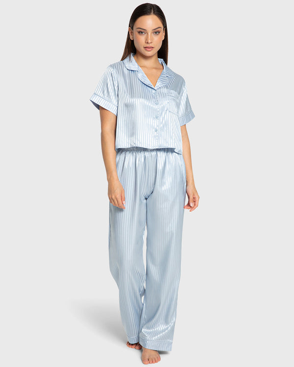 Isla & Evie Blue Stripe Satin Pajama Set