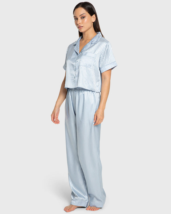 Isla & Evie Blue Stripe Satin Pajama Set