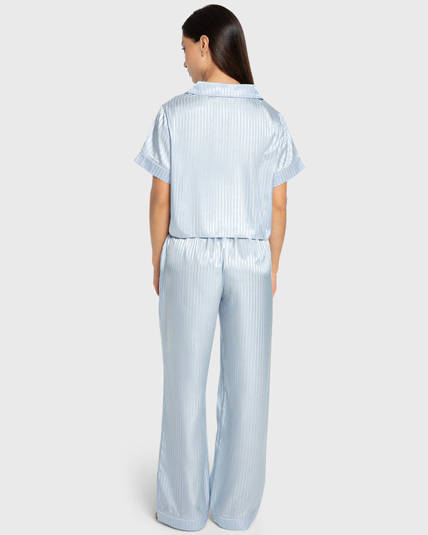 Isla & Evie Blue Stripe Satin Pajama Set