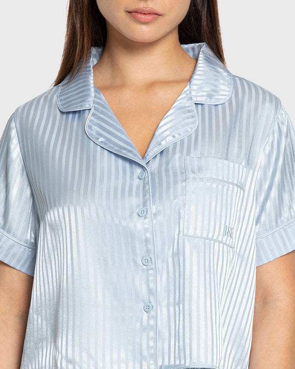 Isla & Evie Blue Stripe Satin Pajama Set