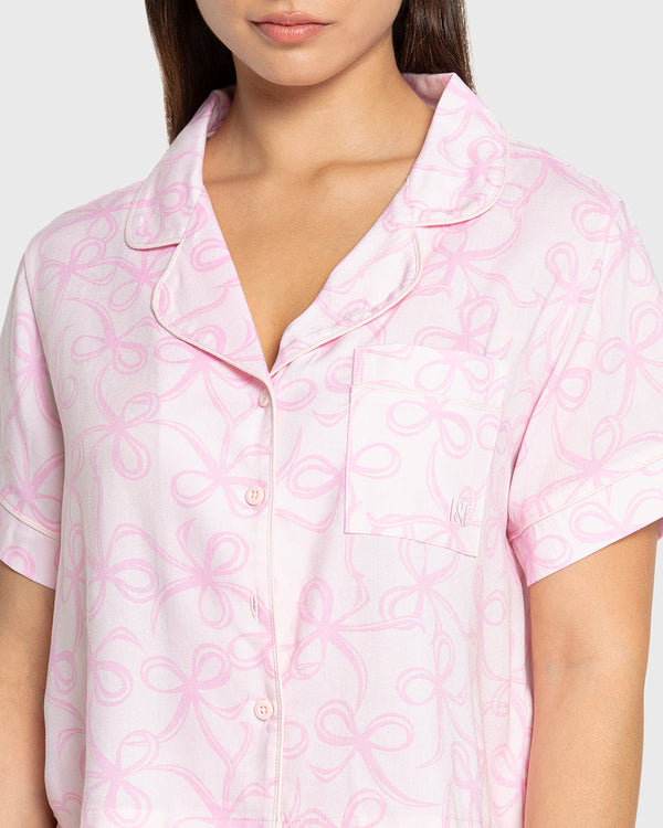 Isla & Evie Pink Bows Long Pant Pajama Set Light Pink / S