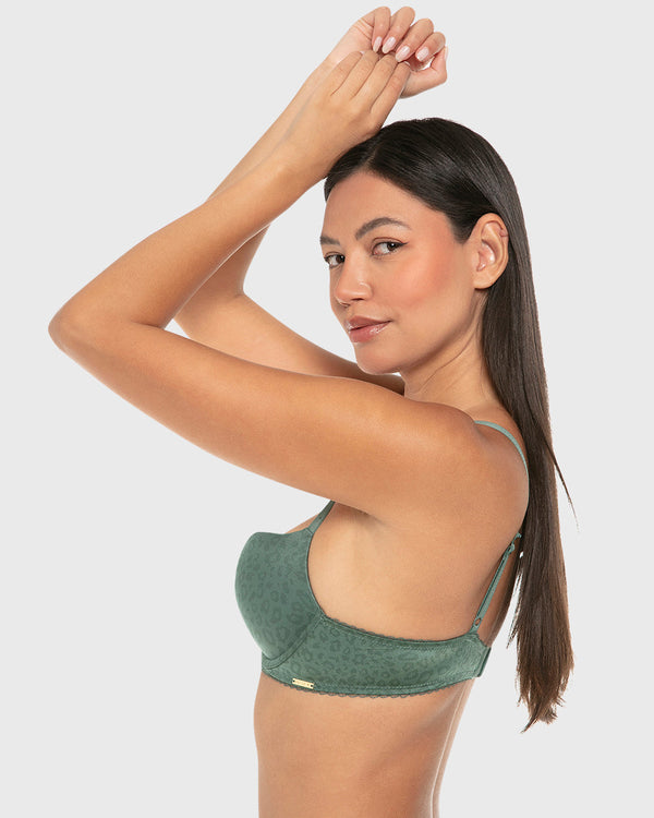 Isla & Evie Lightly Lined Plunge Bra Silver Pine Print / 34B