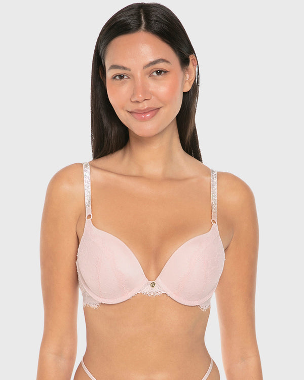 Isla & Evie Luxe Fashion Double Push up Plunge Bra Rose Quartz / 34B