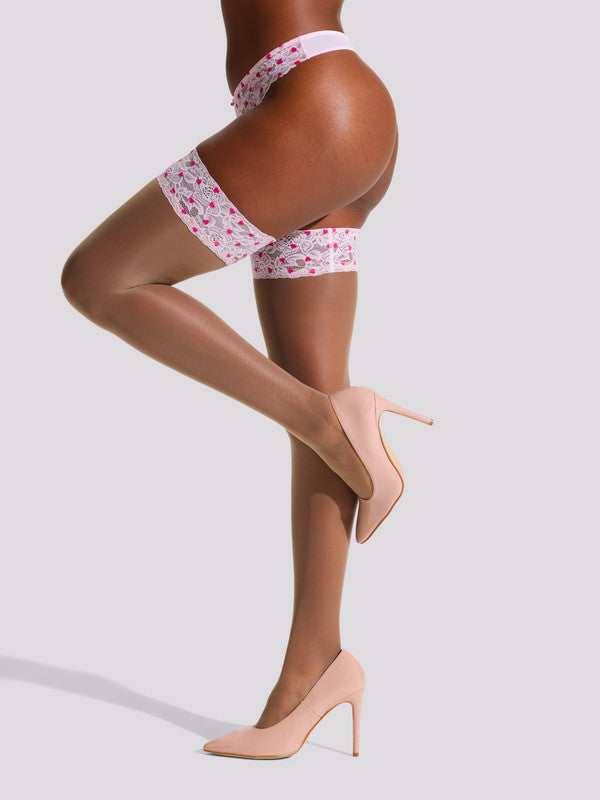Ann Summers Lace Top Flocked Heart Hold Ups